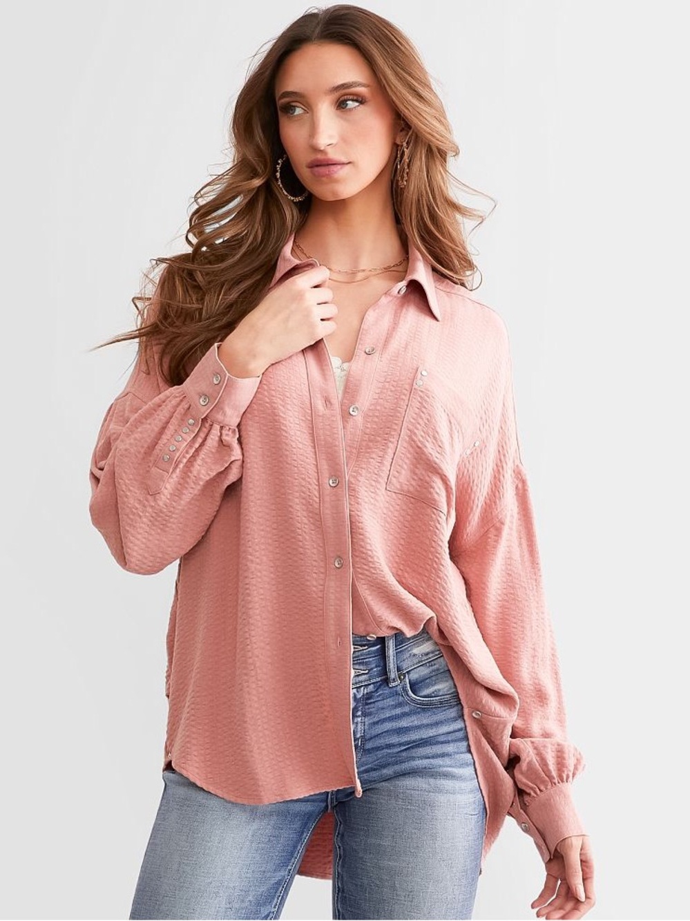 BKE Button Down Blouse Ash Rose